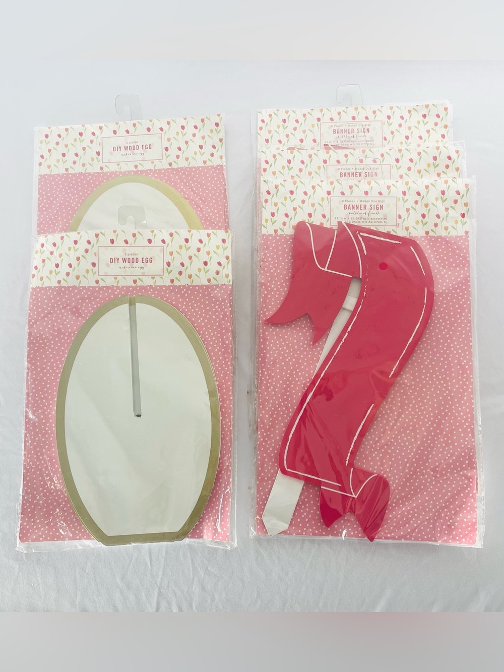 DIY Wood Egg & Banner Sign Set in Pink and Gold